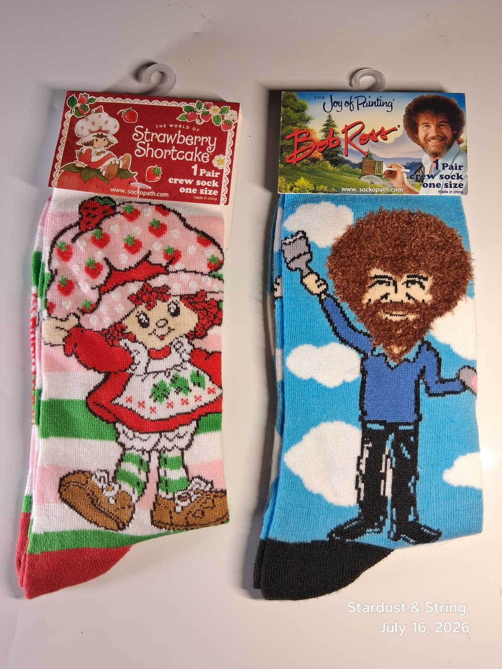 Bob Ross Or Strawberry Shortcake Novelty Crew Socks